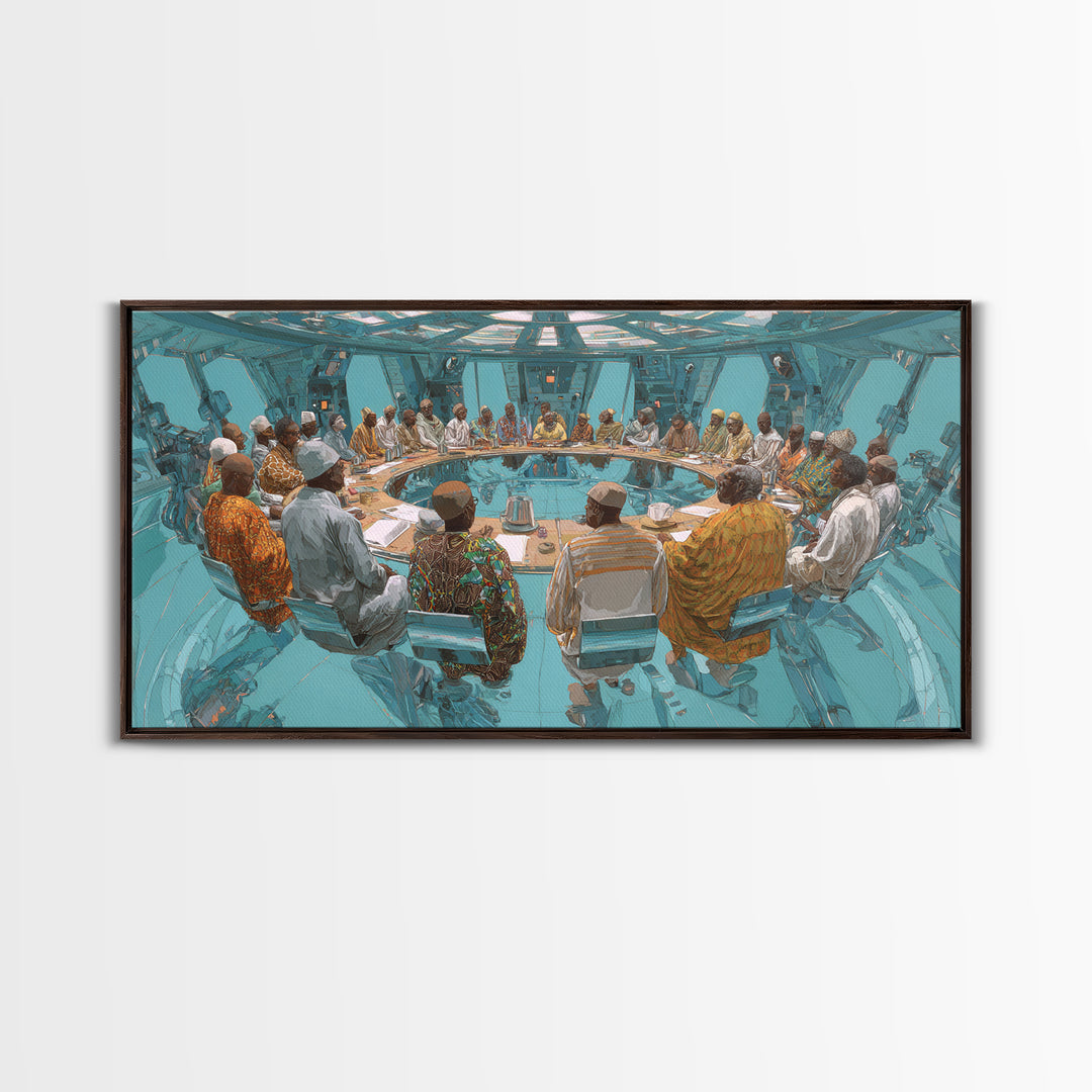 Futuristic Roundtable Leaders Canvas Print, African Wall Art, Modern African Art, Afrocentric Wall Art, Office Decor Gift