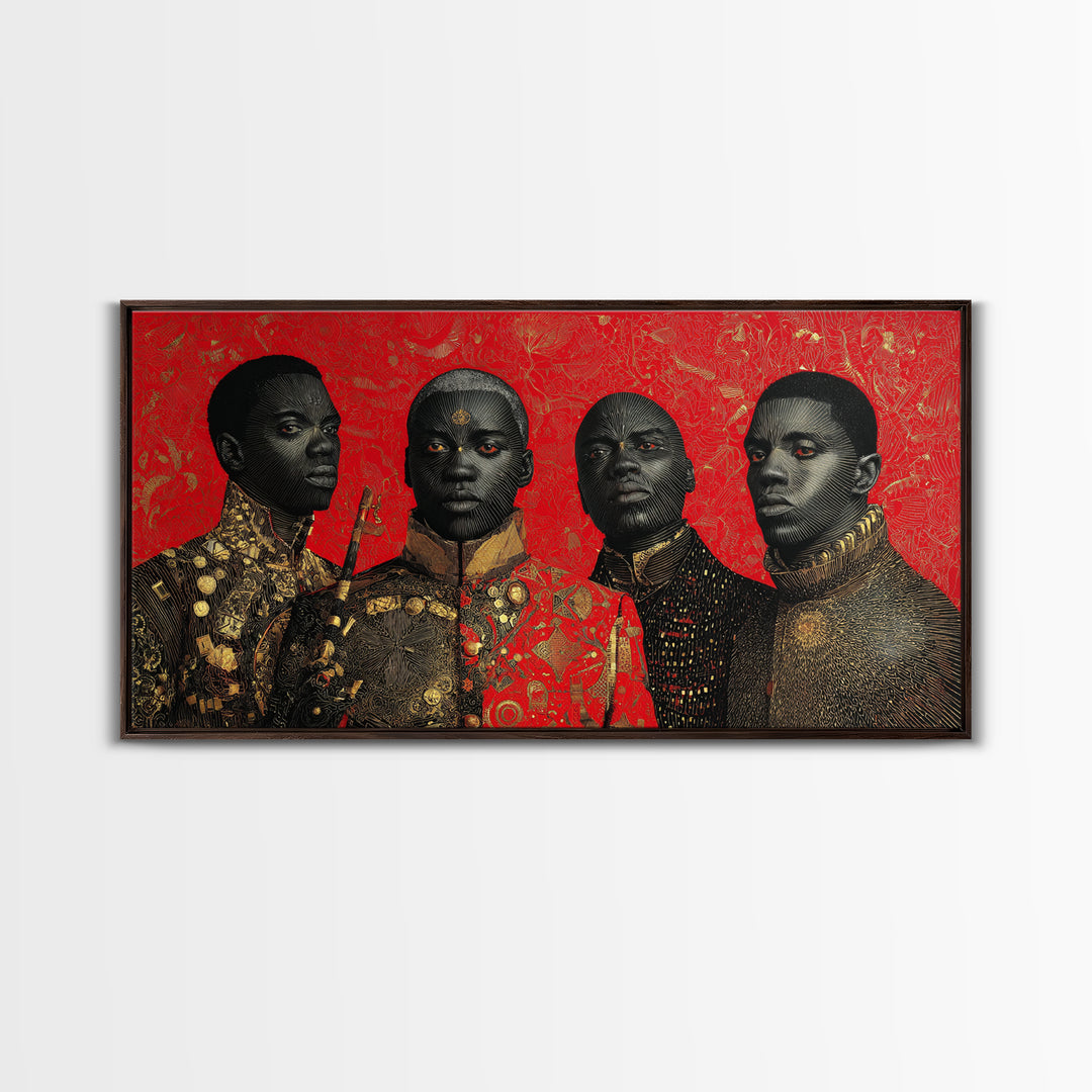Four Regal African Warrior Portraits Canvas Print, Black Art, African Warrior Art, Tribal Art Decor, Bold Wall Decor Gift