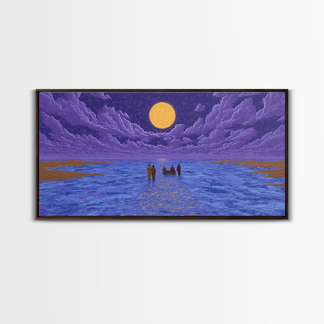 Purple Moonlit Ocean Journey Wall Art, African Inspired Art, Dreamy Wall Art, Spiritual Wall Decor, Mystical Wall Art Gift