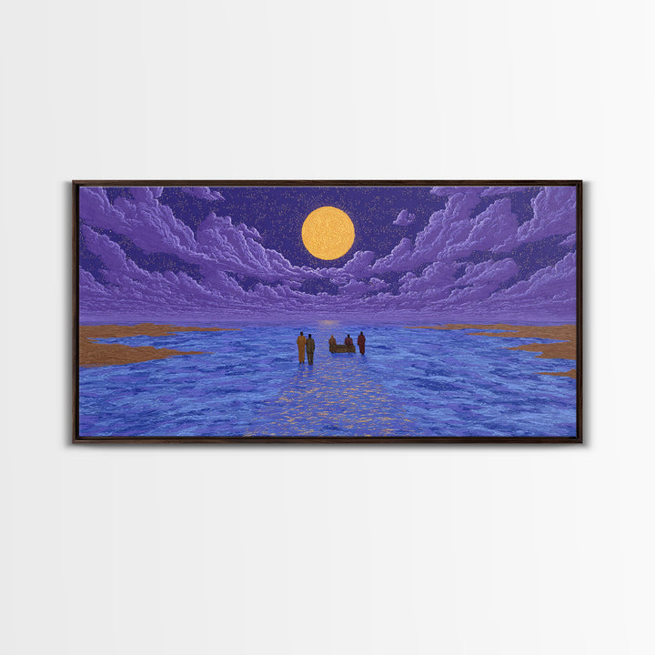 Purple Moonlit Ocean Journey Wall Art, African Inspired Art, Dreamy Wall Art, Spiritual Wall Decor, Mystical Wall Art Gift
