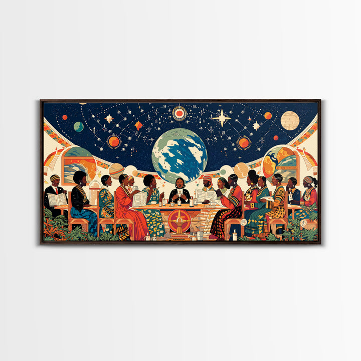 Afrocentric Women Planning Under Stars Wall Art, African Women Art, Black Girl Magic, Ankara Wall Art, Feminine Home Decor