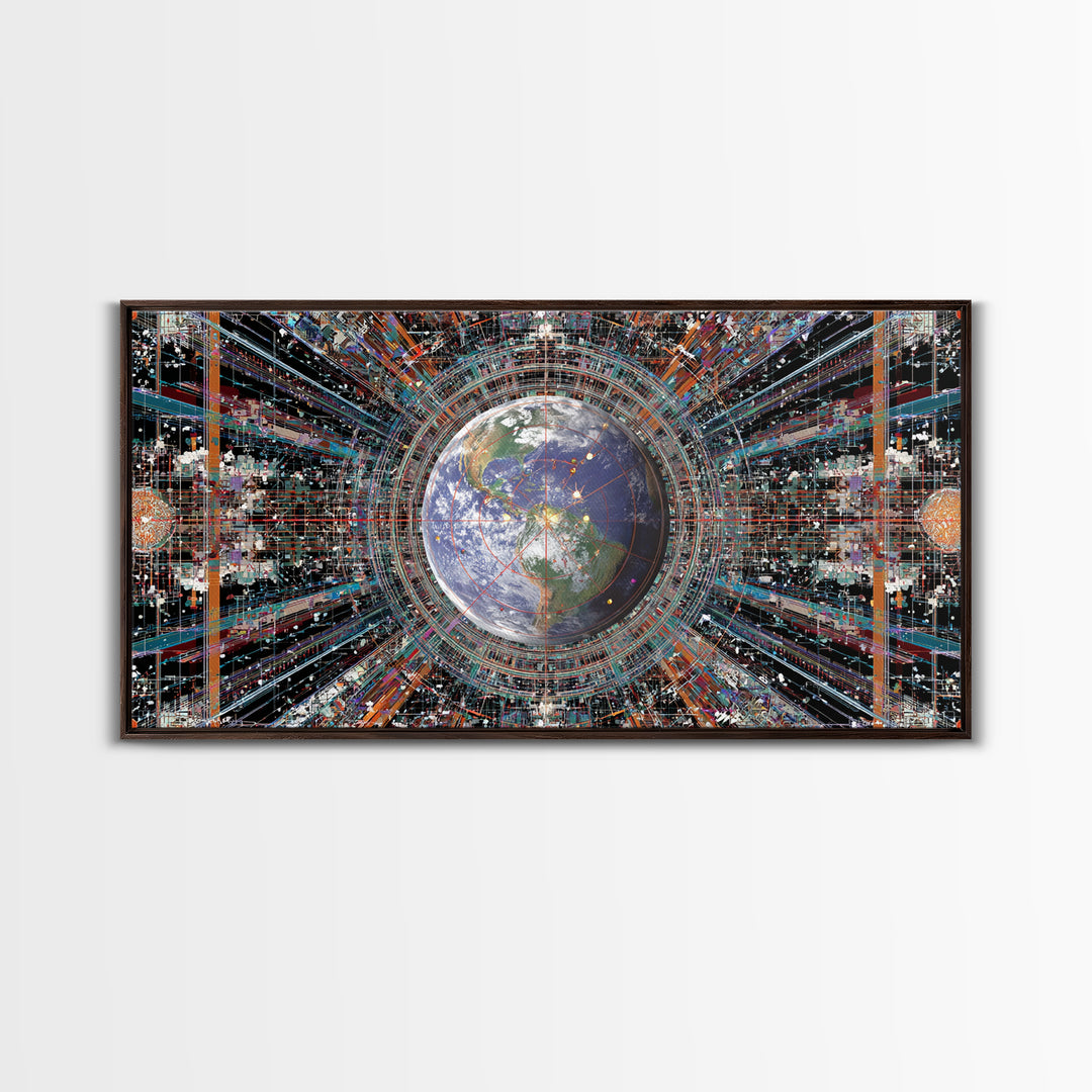 Afrofuturist Earth Data Portal Canvas Print, Digital Art Africa, Modern African Art, Futuristic Office Wall Decor For Tech Lovers