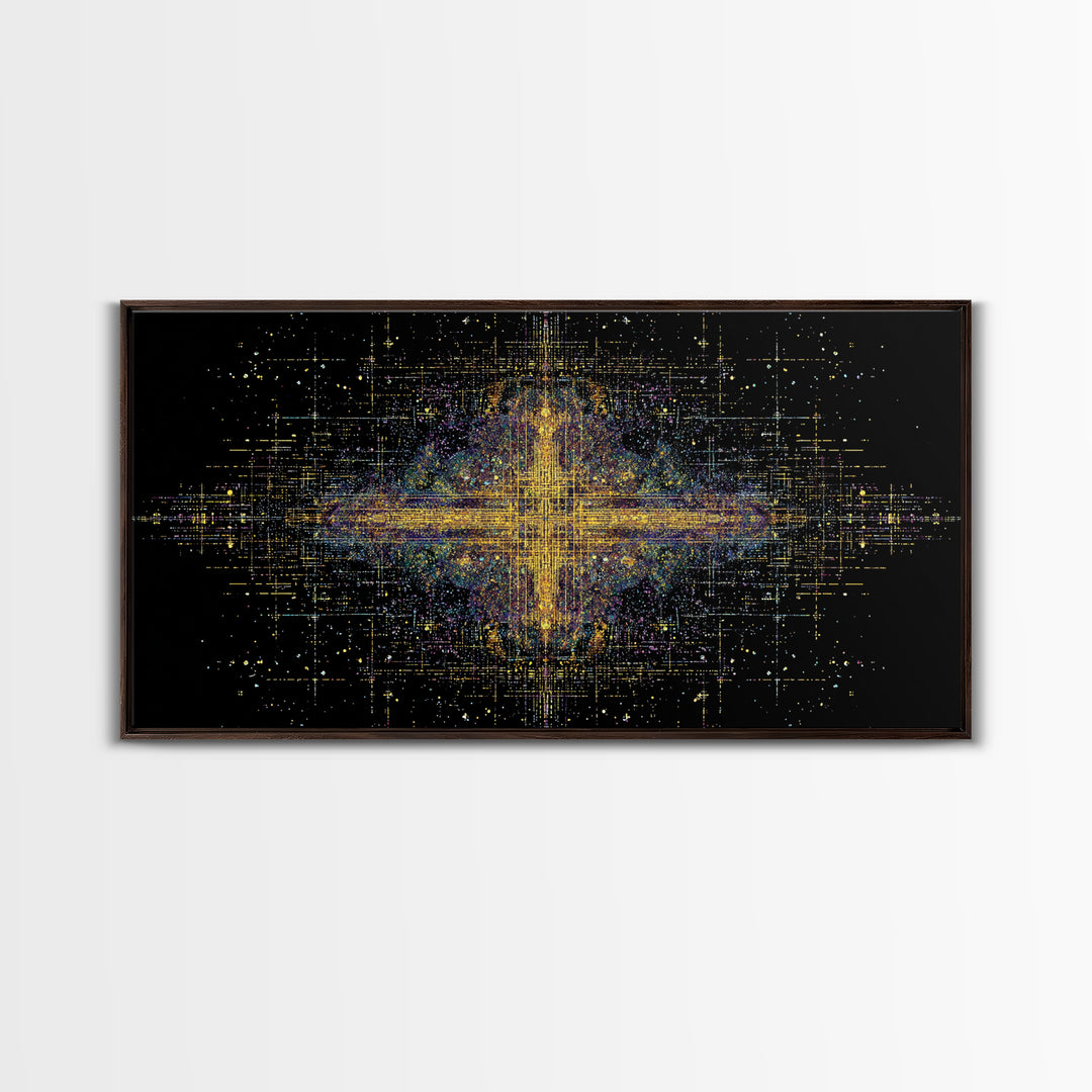 Radiant Gold Starburst Energy On Black Canvas Print, Abstract African Art, Spiritual Wall Art, Luxury Modern Decor For Office