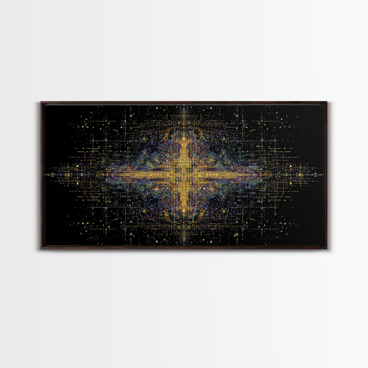 Radiant Gold Starburst Energy On Black Canvas Print, Abstract African Art, Spiritual Wall Art, Luxury Modern Decor For Office