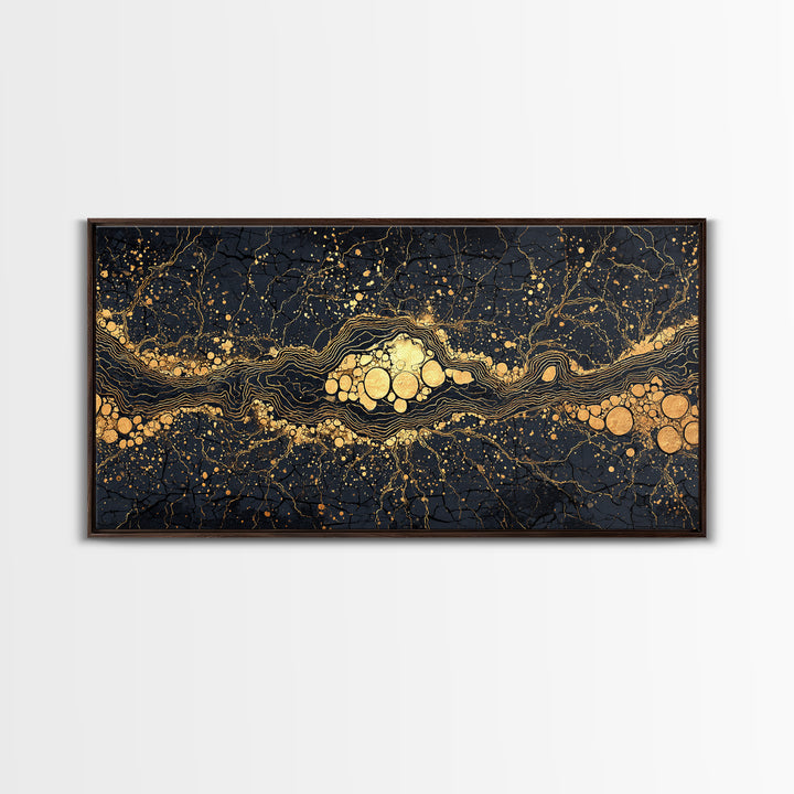 Black Gold Molten River Abstract Wall Art, Luxury Canvas Print, Earth Tone Modern Decor For Living Room And Office Decor Gift