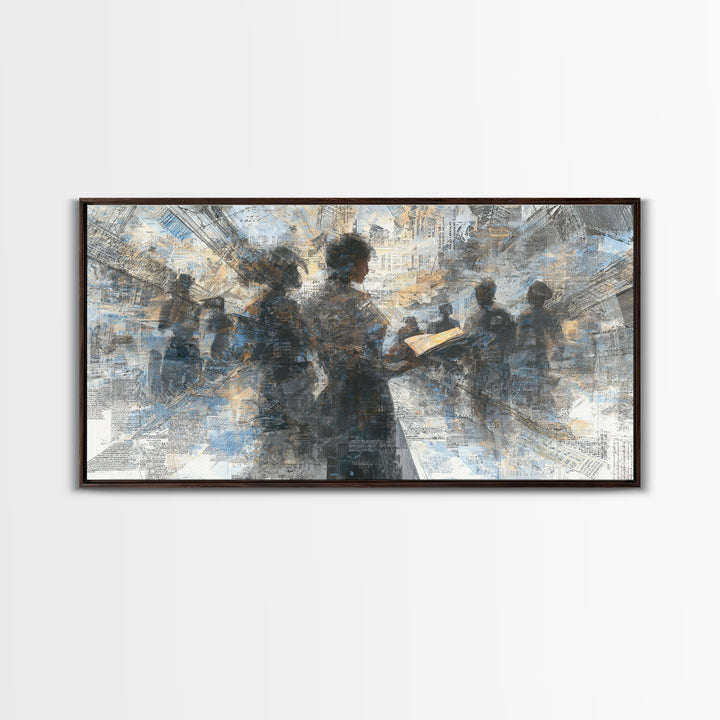 Textured Silhouettes Reading In Blue Beige Light Wall Art, Abstract Canvas Print, Literary Office Decor Gift For Home Living Room