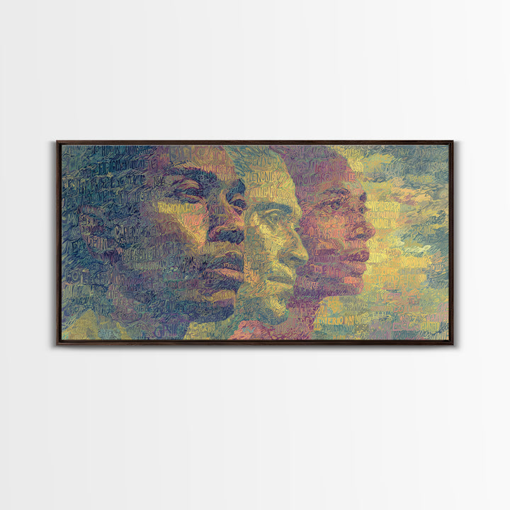 Layered African Faces In Abstract Script Canvas Print, Modern African Art Decor, Afrocentric Portrait Wall Art For Home Decor