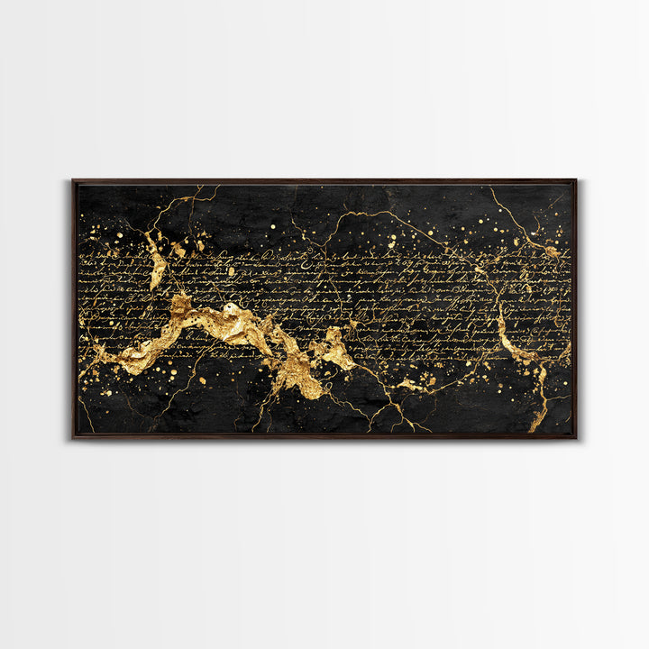 Black And Gold Abstract Script Wall Art, African Inspired Map Decor, Luxury Canvas Print, Modern Afrocentric Home Decor Gift
