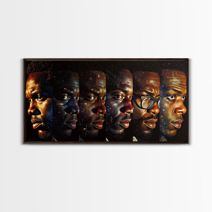 Six Black Men Portraits In Golden Light Canvas Print, Modern Black Art, African American Wall Art, Masculine Home Decor Gift