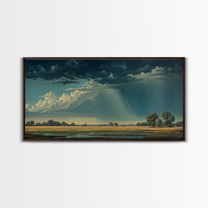 Dramatic Rainstorm Over African Wetlands Canvas Print, African Landscape, Safari Decor, Nature Wall Art, Statement Home Decor