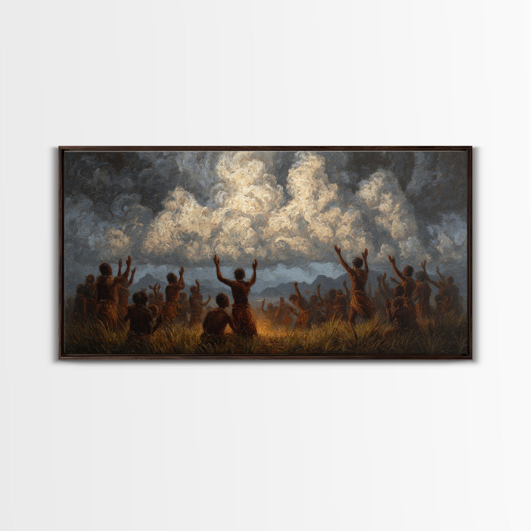 African Celebration Under Storm Clouds Wall Art, Afrocentric Culture Print, Black People Decor, Dramatic Safari Landscape