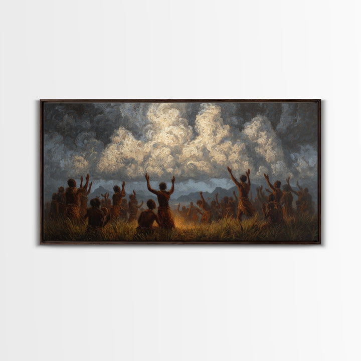African Celebration Under Storm Clouds Wall Art, Afrocentric Culture Print, Black People Decor, Dramatic Safari Landscape