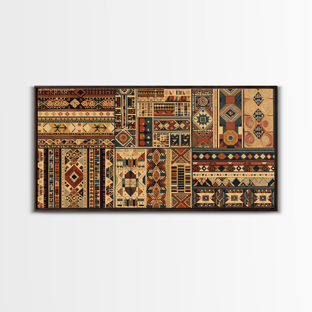 Intricate African Textile Patterns Framed Canvas Print, Ankara Wall Decor, Tribal Geometric Art, Ethnic Home Decor Gift Idea