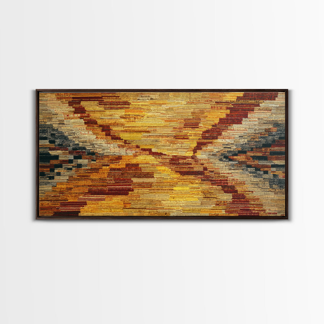 Rustic Mud Cloth Sunset Abstract Wall Art, African Fabric Print, Earth Tone Textile Decor, Boho Cultural Home Decor Gift