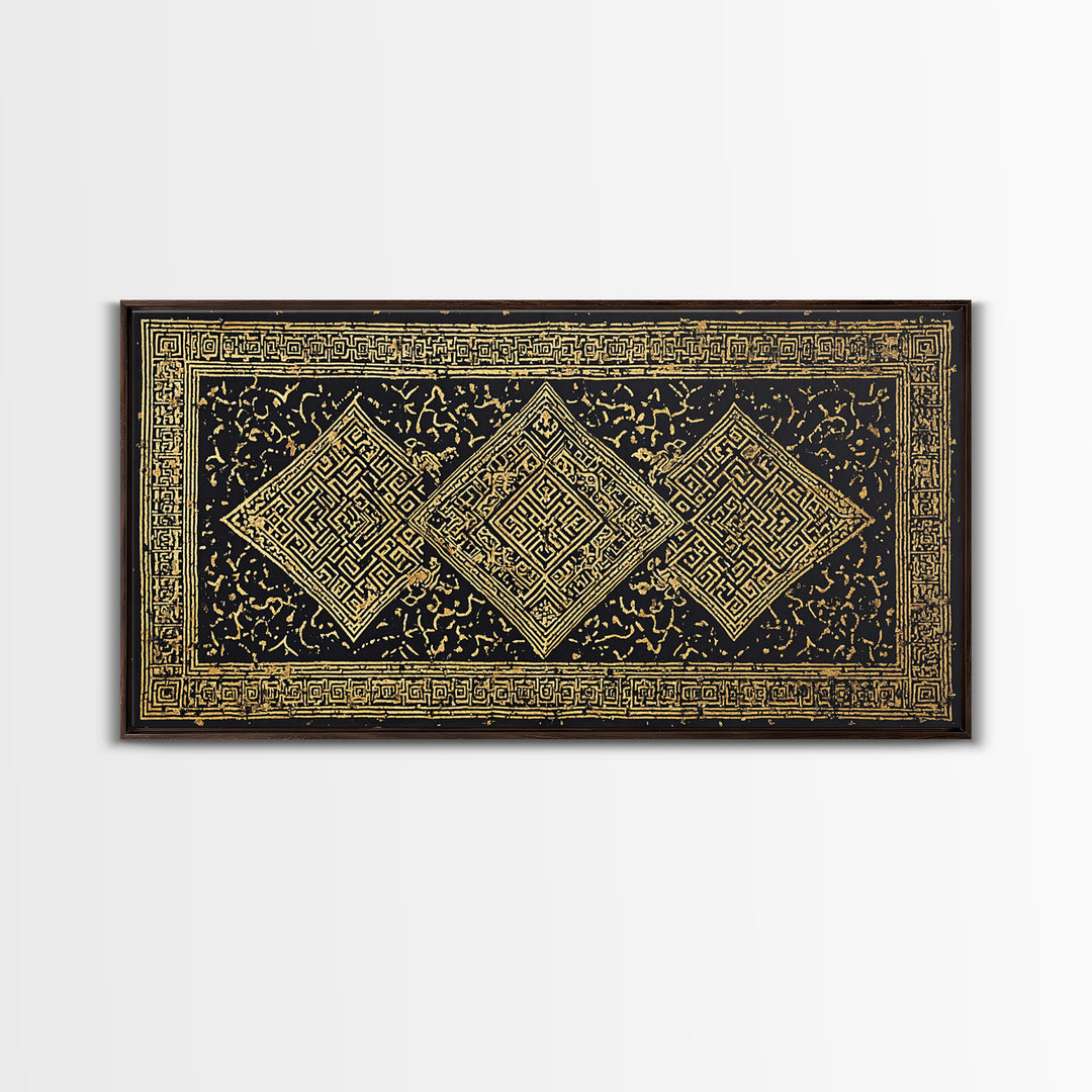 Ornate Black Gold African Pattern Wall Art, Luxury Canvas Decor, Tribal Geometric Print, Elegant Cultural Home Decor Gift