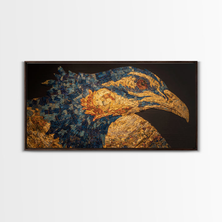 Blue And Gold African Bird Portrait Wall Art, Textured Safari Animal Artwork, Bold Modern African Decor Canvas Gift For Living Room