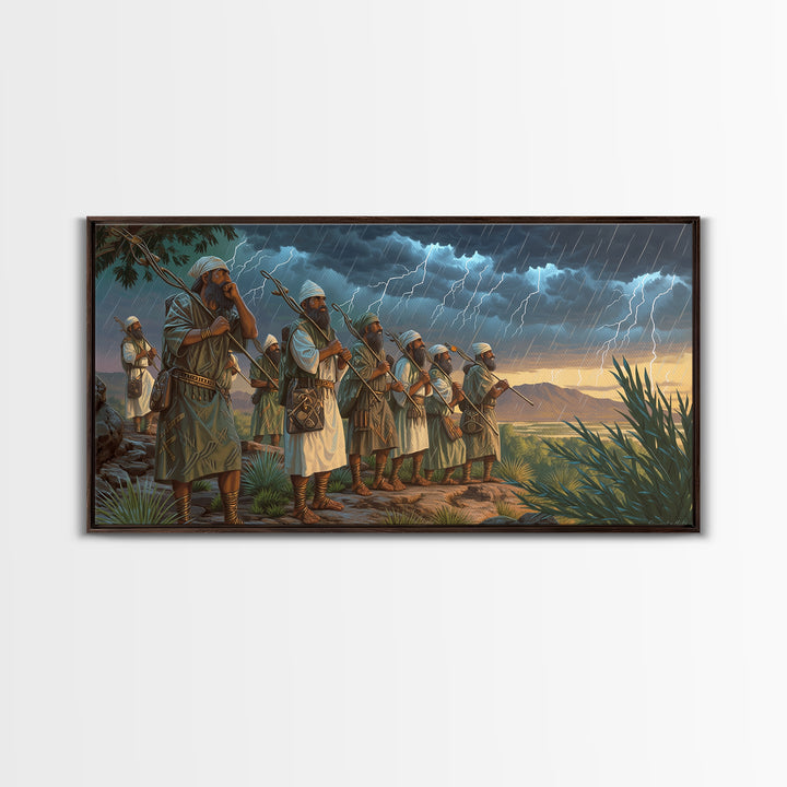 African Warrior Caravan Framed Canvas Print, Dramatic Desert Storm Wall Art, Tribal Culture Decor For Men Gift And Living Room