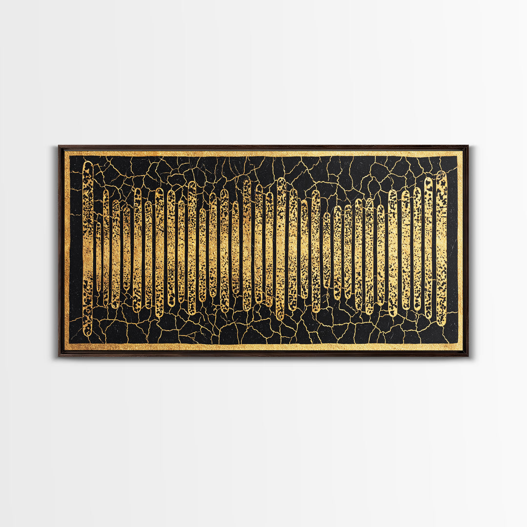 Black Gold African Textile Lines Wall Art, Abstract African Art Print, Tribal Pattern Canvas, Modern Afrocentric Decor Gift