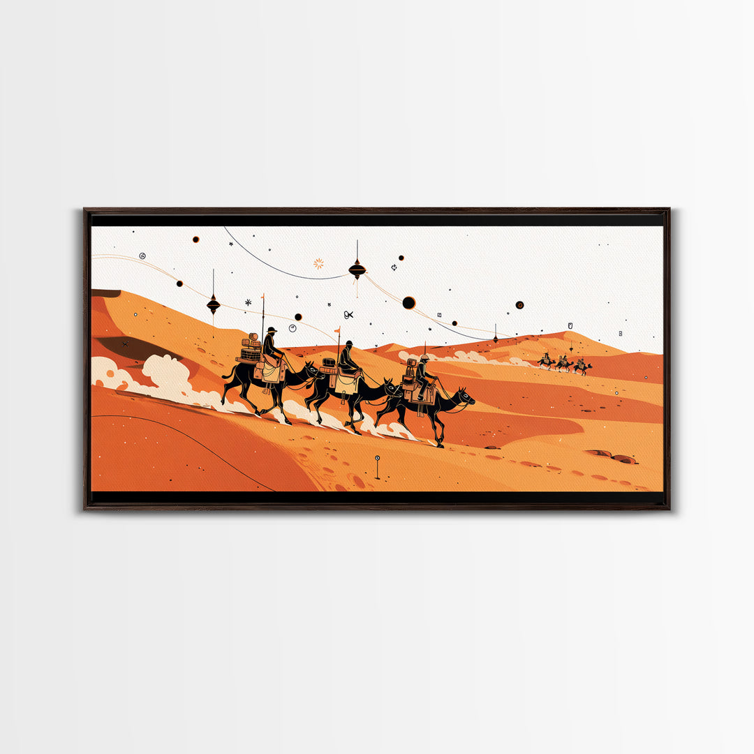 Orange Sahara Camel Caravan Wall Art, African Safari Art, Boho Desert Landscape, Modern African Decor, Travel Poster Gift