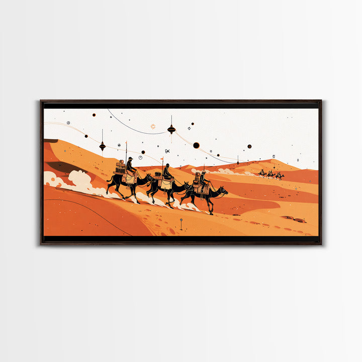 Orange Sahara Camel Caravan Wall Art, African Safari Art, Boho Desert Landscape, Modern African Decor, Travel Poster Gift