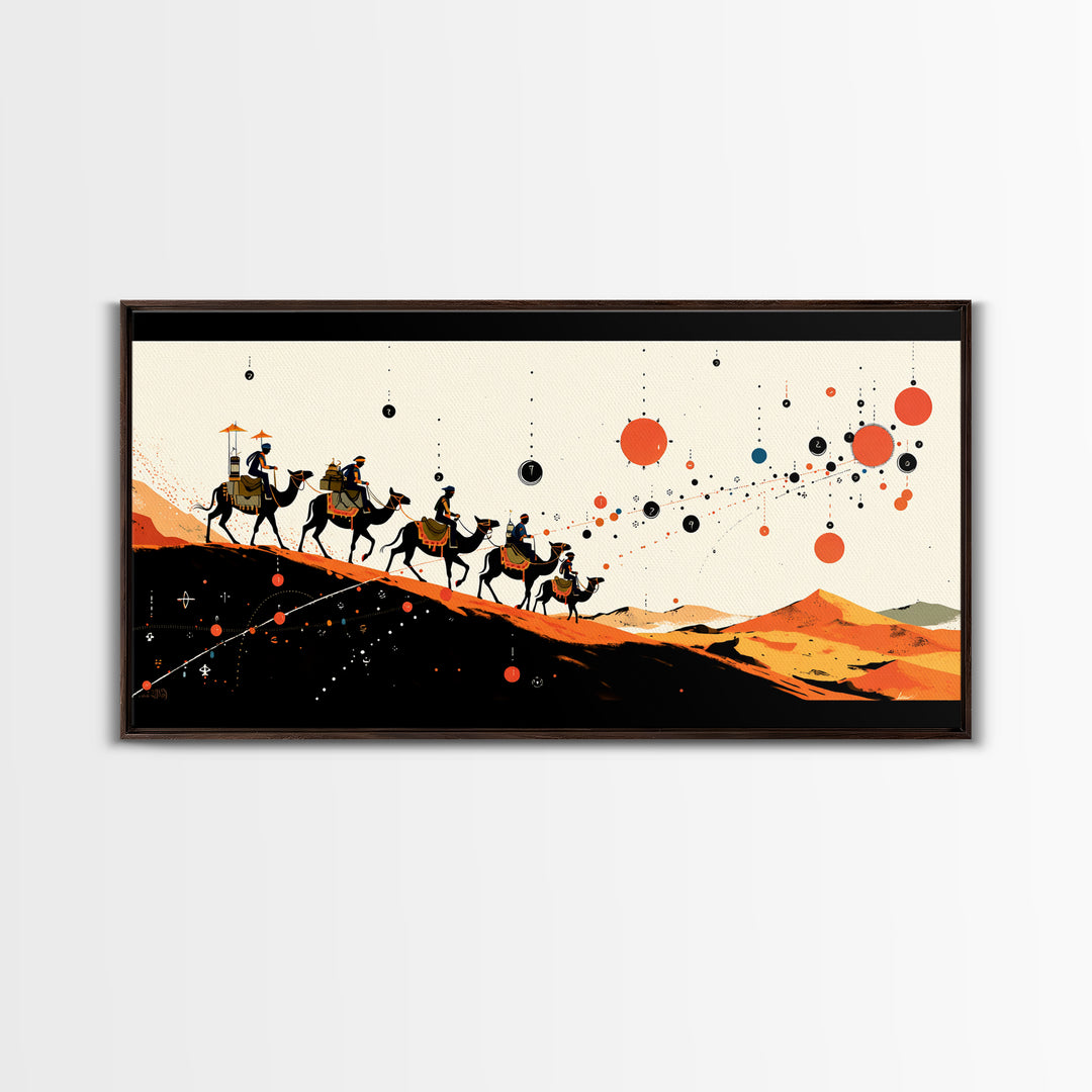 Abstract Camel Caravan Wall Art, Orange Desert Dunes, African Safari Art, Boho Wall Decor, Modern African Art Print Gift