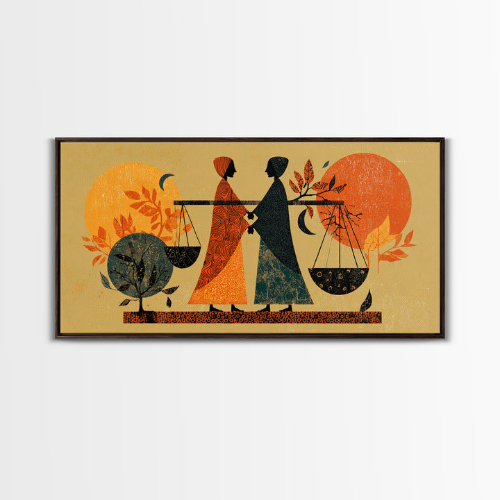 African Women Carrying Scales At Sunset Wall Art, Canvas Print, Afrocentric Decor, Cultural Justice Artwork Gift For Her
