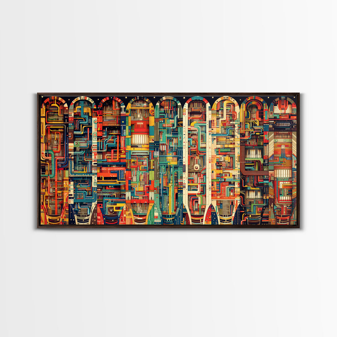 Vibrant Archway Circuit Maze Canvas Print, Colorful African Art Abstract, Afrofuturism Wall Art, Bold Living Room Decor Gift
