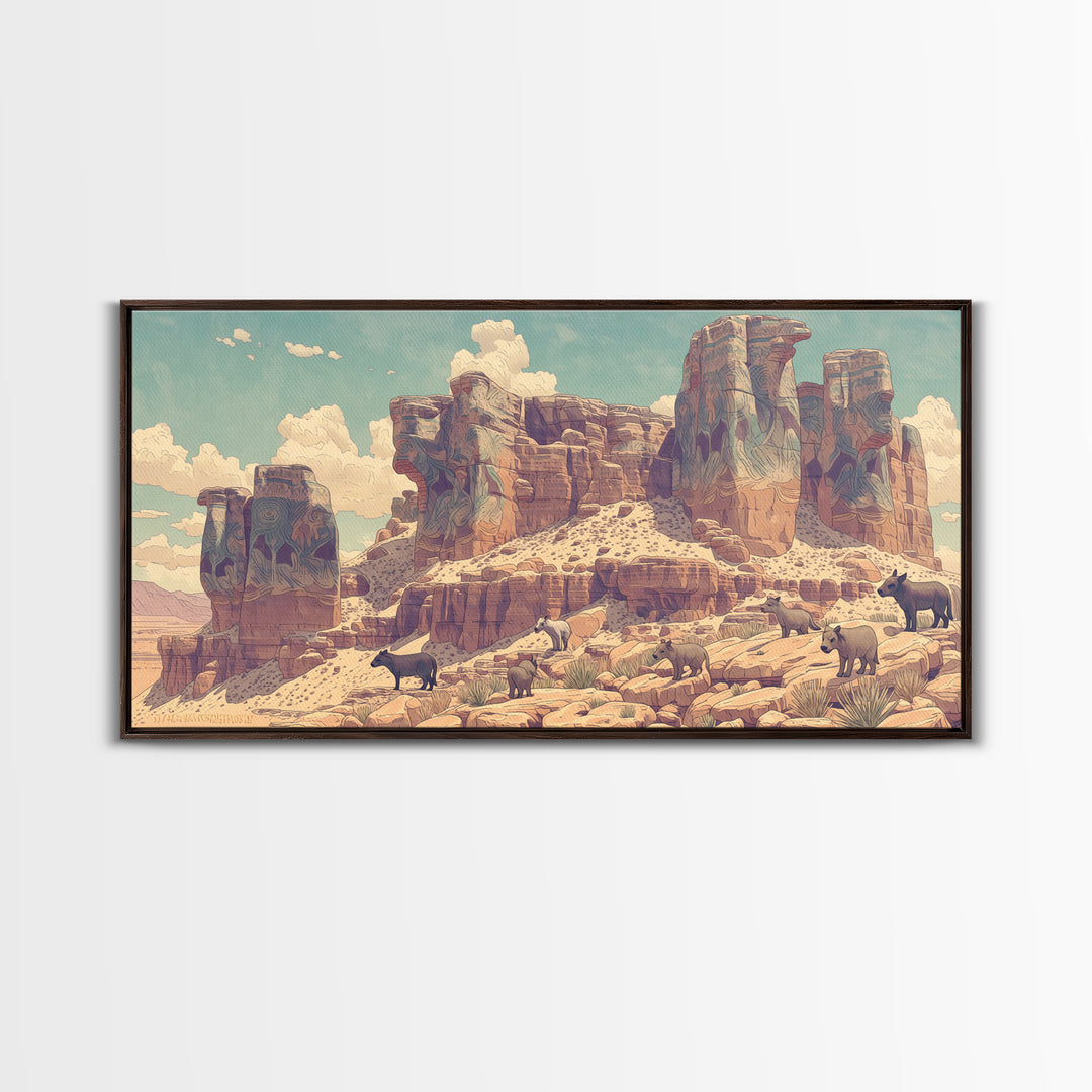 Desert Elephant Canyon Canvas Print, African Safari Art, Serengeti Wall Art, Animal Landscape, Rustic Living Room Decor Gift