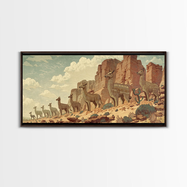 Majestic Giraffes Walking Through Desert Canyon Wall Art African Safari Art, Serengeti Landscape Decor For Living Room Gift