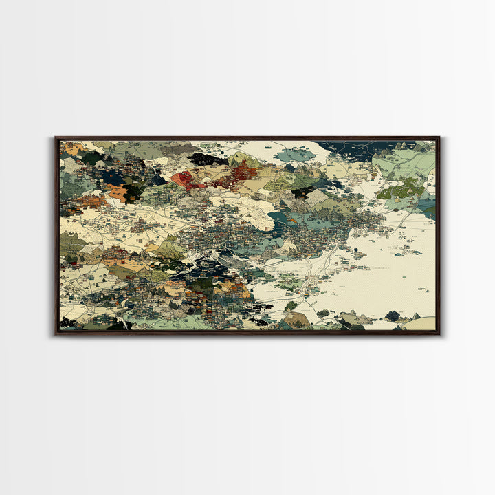 Earth Tone African Landscape Map Canvas Print, Abstract Travel Art, Beige Green Wall Decor, Cultural Office Home Decor Gift