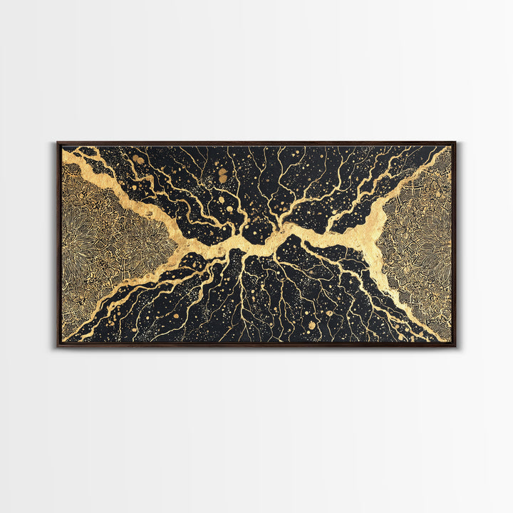 Black Gold Abstract Cracked Earth Wall Art, Luxury Canvas Print, Textured Modern Decor, Bold Statement Elegant Home Decor Gift