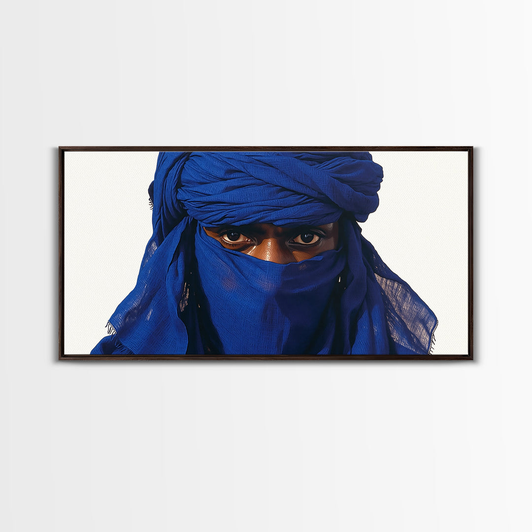 Blue Tuareg Man Eyes Canvas Print, African Portrait Wall Decor, Sahara Nomad Black Art For Modern Afrocentric Home Decoration