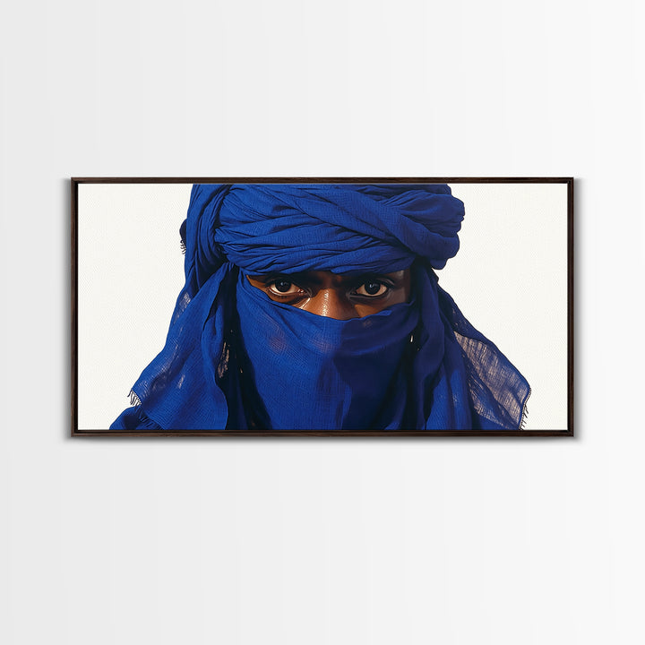 Blue Tuareg Man Eyes Canvas Print, African Portrait Wall Decor, Sahara Nomad Black Art For Modern Afrocentric Home Decoration