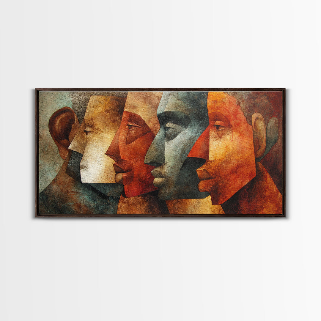 Earth Tone Cubist African Faces Wall Art, Abstract Ethnic Portrait Decor, Modern Black Culture Art For Living Room Gallery