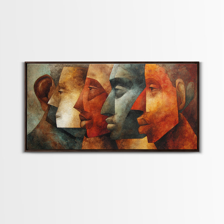 Earth Tone Cubist African Faces Wall Art, Abstract Ethnic Portrait Decor, Modern Black Culture Art For Living Room Gallery