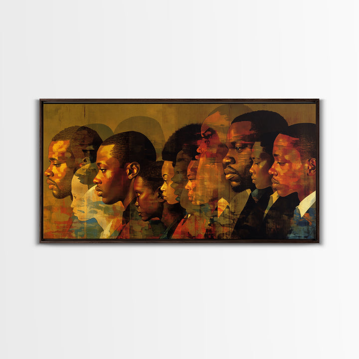 Layered Black African Profiles Framed Canvas Print, Abstract Portrait Wall Decor, Afrocentric Culture Art For Home Gallery Decor