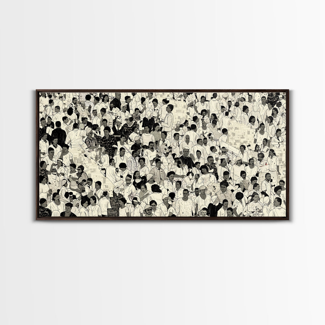 Monochrome African Crowd Scene Wall Art, Afrocentric Black Culture Print, Diaspora People Decor, Modern Gallery Canvas Gift