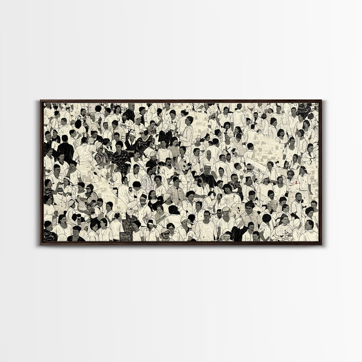 Monochrome African Crowd Scene Wall Art, Afrocentric Black Culture Print, Diaspora People Decor, Modern Gallery Canvas Gift