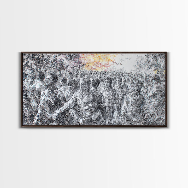 Gold Sun Over Textured African Landscape Canvas Print, Safari Wall Decor, Abstract Nature Scene, Modern Black White Art Gift