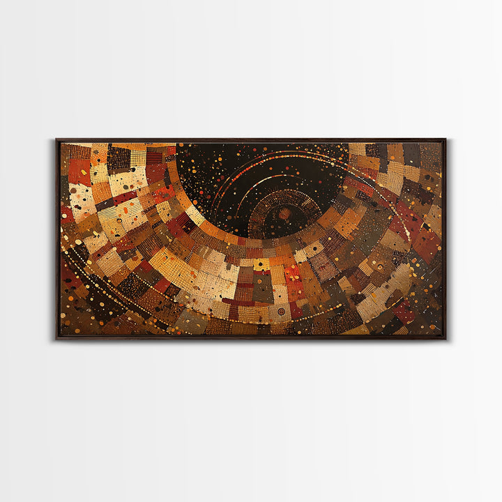 Earth Tone African Textile Spiral Canvas Print, Abstract Ankara Pattern Wall Decor, Boho Cultural Modern Living Room Art Gift