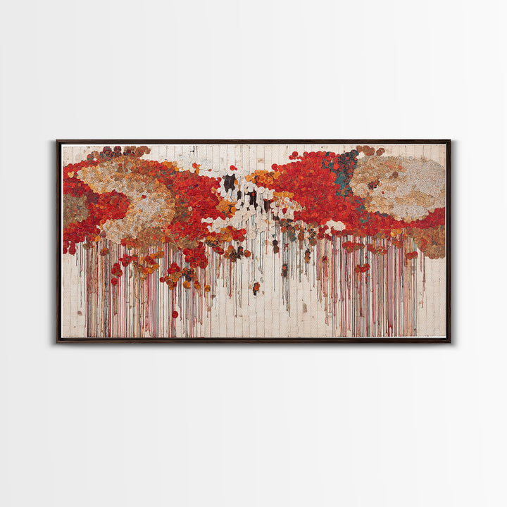 Red Gold Dripping World Map Wall Art, African Inspired Abstract Painting Print, Bold Global Decor For Living Room Canvas