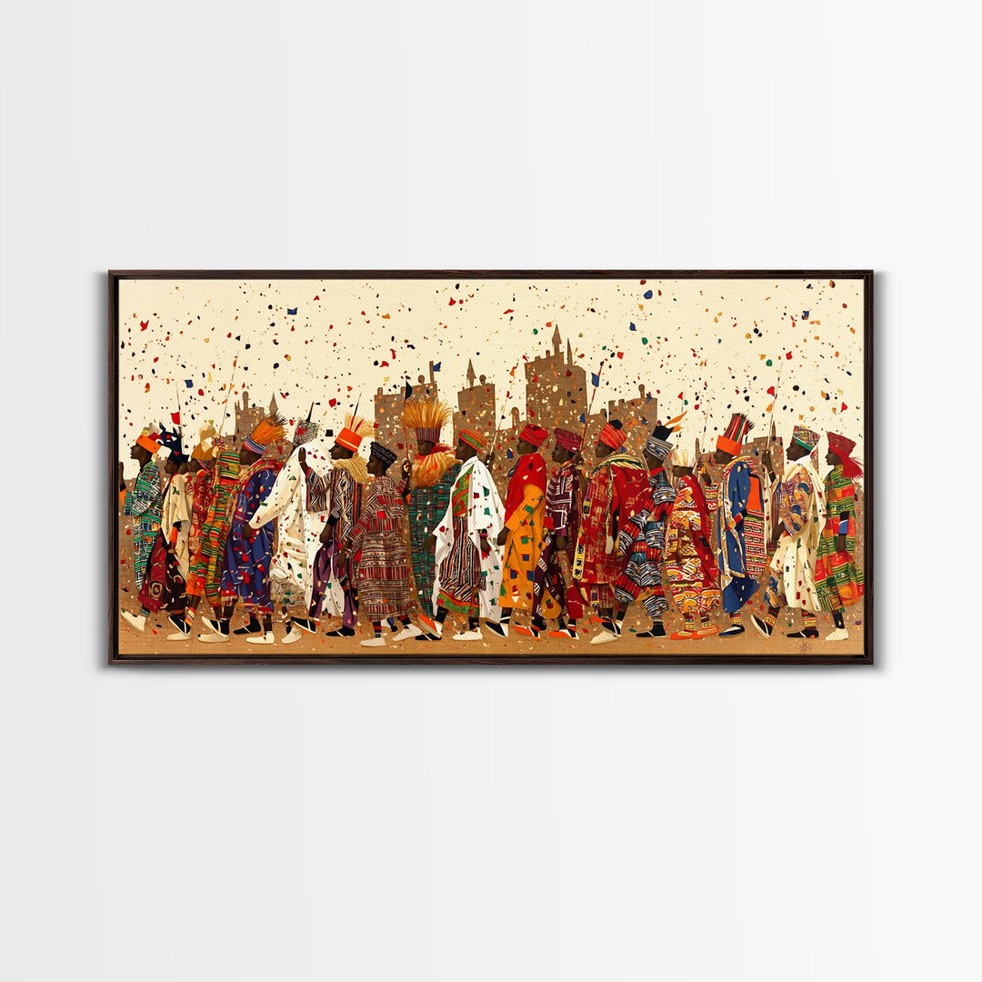 Vibrant African Festival Procession Canvas Print, Ankara Fashion Parade Wall Decor, Cultural Celebration Art For Living Room