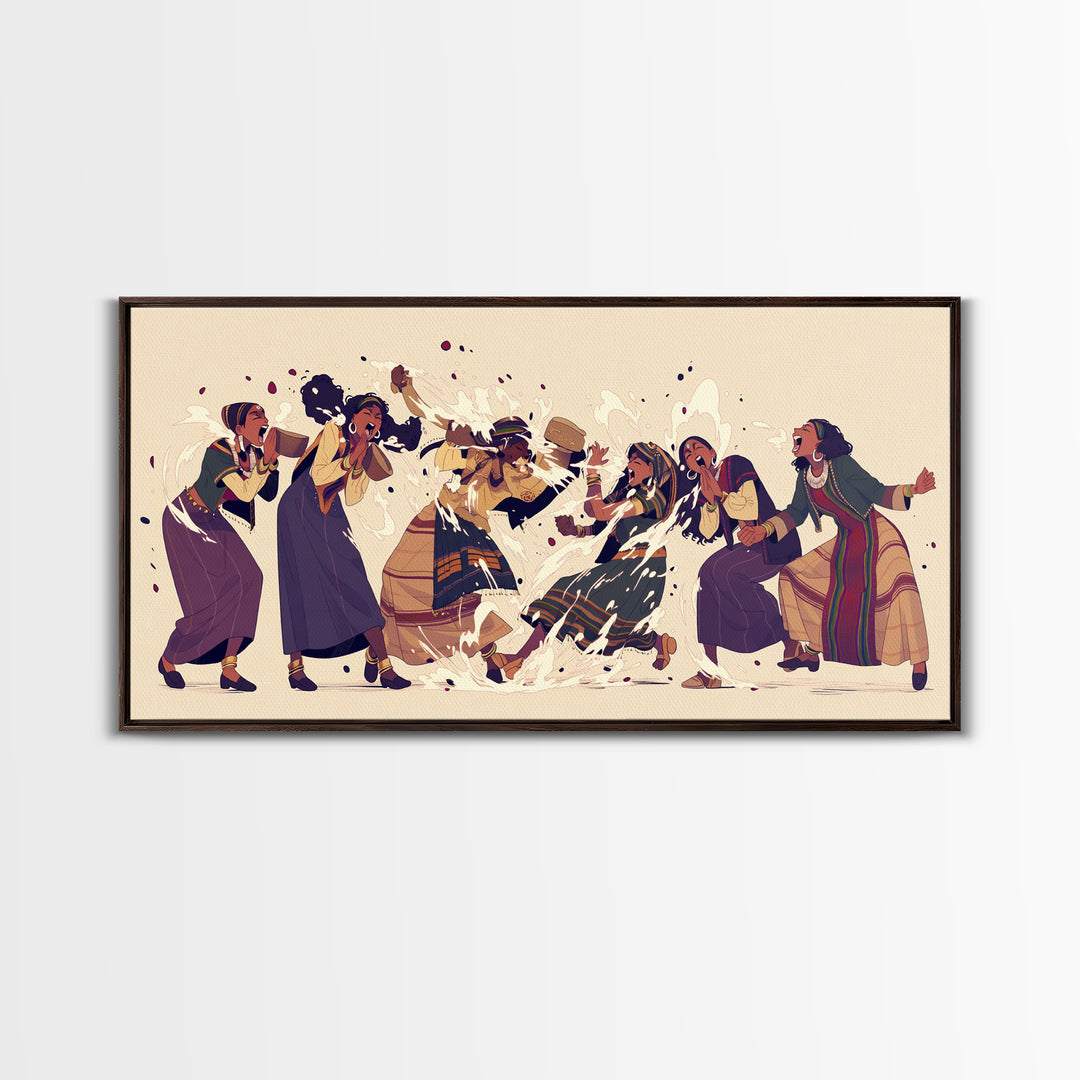 Joyful African Women Dancing Wall Art, Cultural Celebration Painting, Black Women Art, Feminine Afrocentric Home Decor Gift