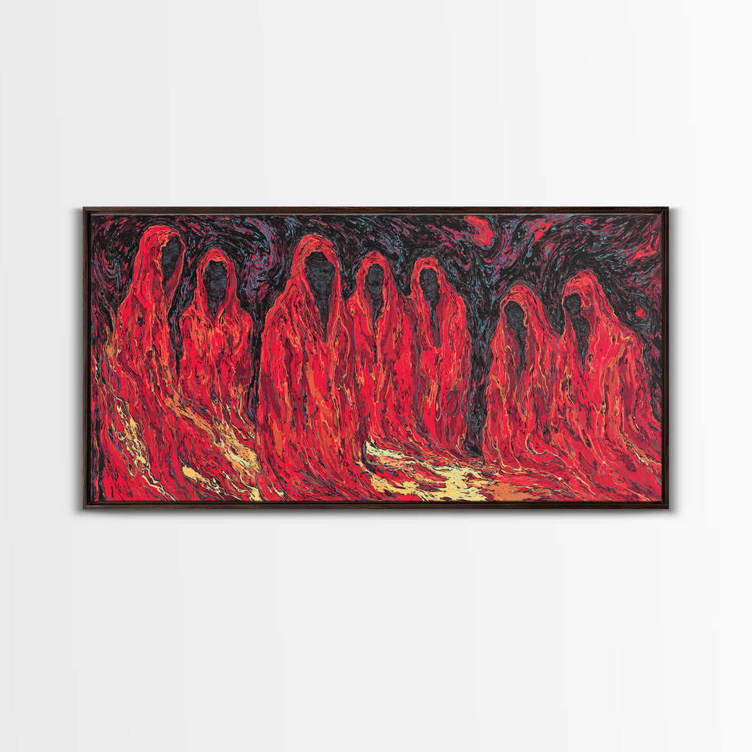 Red Spirit Procession Abstract Wall Art, African Inspired Figures, Mystical Cultural Painting, Bold Black And Red Decor Gift