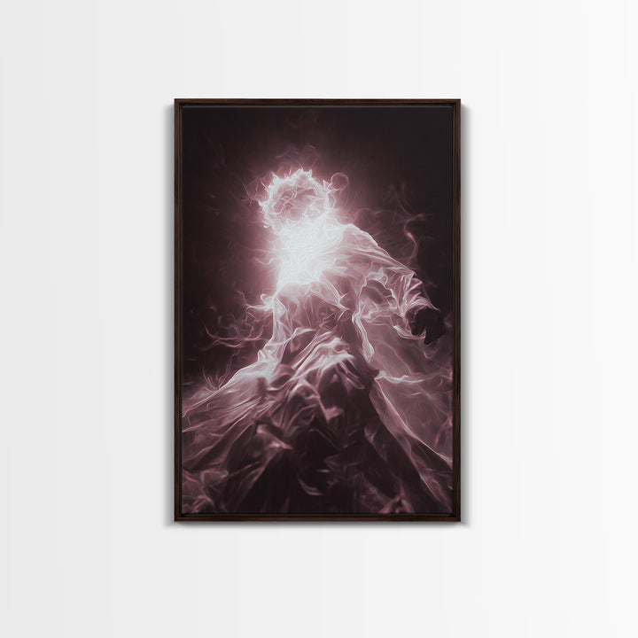 Glowing Ethereal African Goddess Framed Canvas Print, Mystical Figure Wall Art, Spiritual Black Art Decor, Dreamy Home Gift