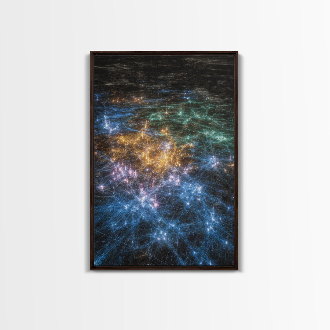 Glowing Data Constellation Abstract Wall Art, Modern Canvas Art, Digital Art, Blue Home Decor, Large Office Decor Gift For Him