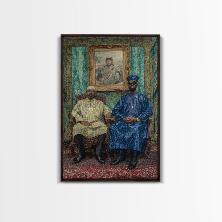 Regal African Men In Blue And Gold Robes Wall Art, African American Art, Afrocentric Decor, Black Culture Art Gift For Him