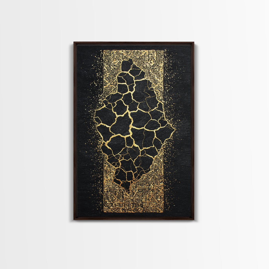 Cracked Gold African Map On Black Canvas Print, Abstract African Art, Black And Gold Art, Cultural Wall Decor Gift For Home