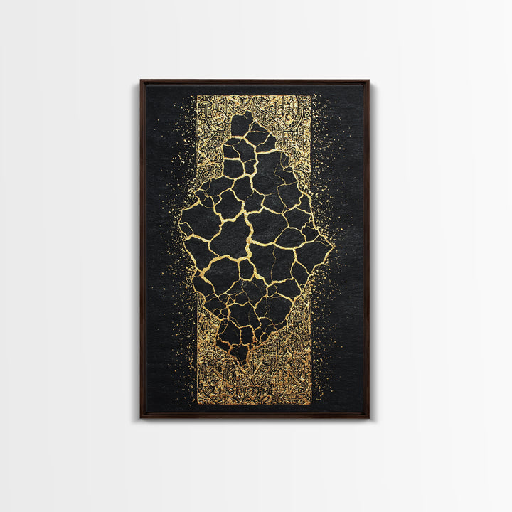 Cracked Gold African Map On Black Canvas Print, Abstract African Art, Black And Gold Art, Cultural Wall Decor Gift For Home