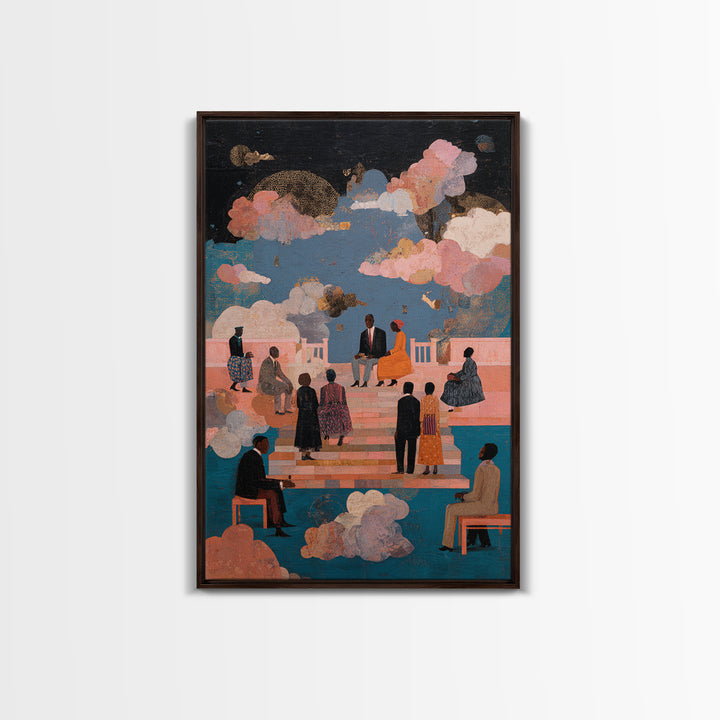 Afrocentric Wedding In The Clouds Wall Art, Black Love Wall Art, African American Art, Elegant Couple Home Decor Gift For Her